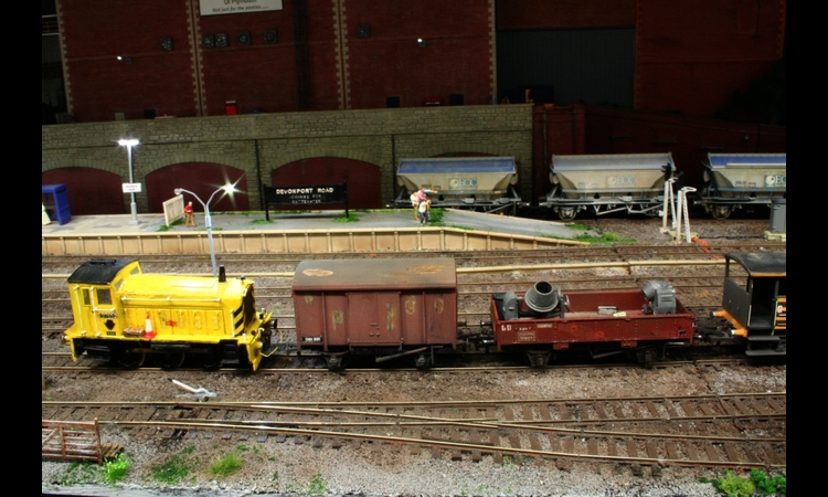 97652 shunts a short departmental train.